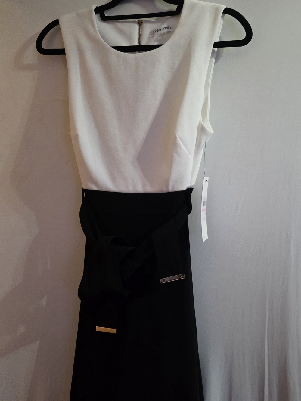 NWT Calvin Klein Black White Colorblock Midi Dress Belted Size 10 - Picture 10 of 11
